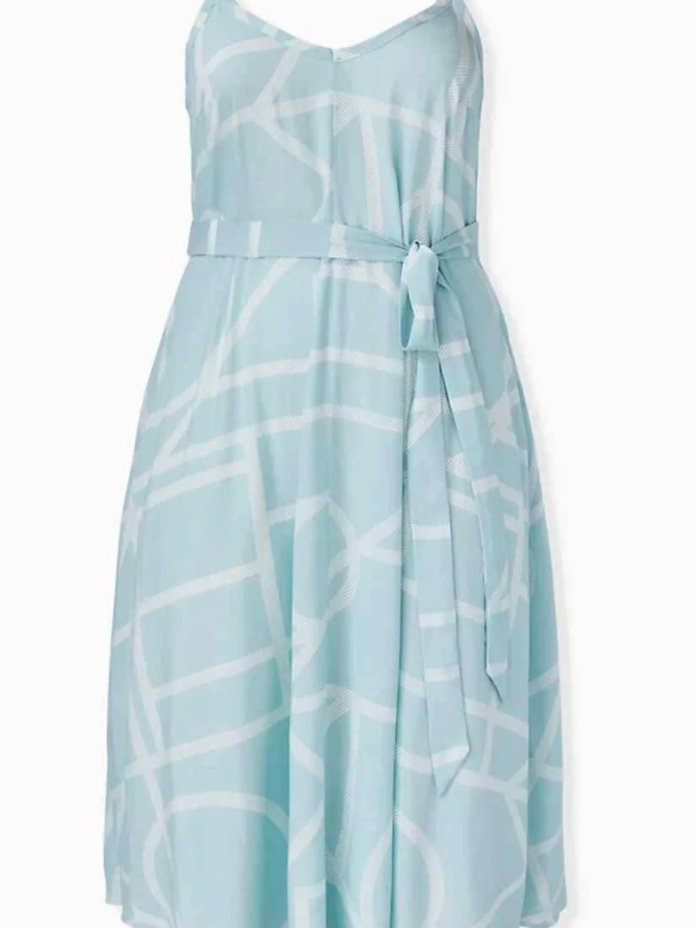 torrid Light Blue & White Printed Midi Dress with Waist Tie - Picture 1 of 4